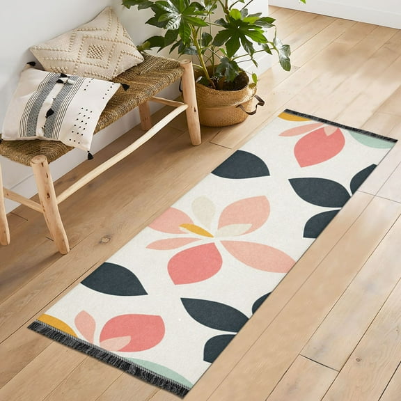 Yayeee Runner Rug for Bedroom 2'x6' Machine Washable Hallway Non Slip Mat, Black Retro Flower