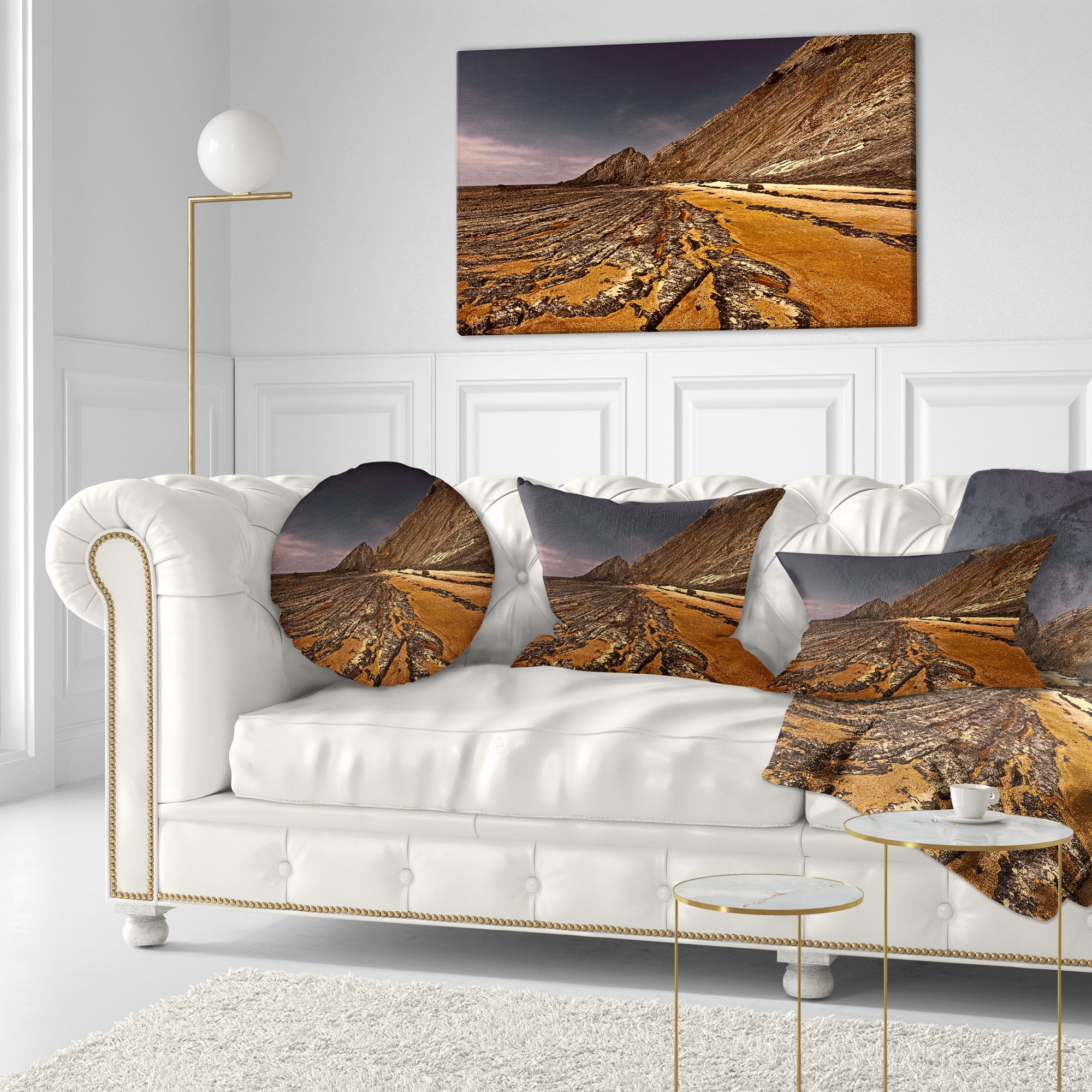 Designart Brown Rocky Coast Portugal - Cityscape Throw Pillow - 12x20