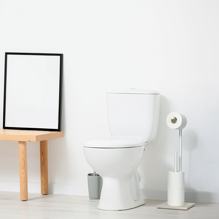 Freestanding Toilet Paper Holder Stand with Wood Base Bathroom Stand 