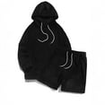 thumbnail image 4 of Kakii Men's Hoodie and Shorts Set, Matching Long Sleeve Pullover Hoodie & Elastic Waist Shorts, Casual Two-Piece Loungewear, 4 of 9