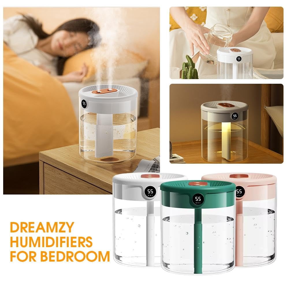 2l Double Nozzle Air Humidifier, Desktop Double Nozzle Cool Mist Humidifier With Night Light, Silent Humidifiers Usb Personal Desktop Humidifiers, for Baby Bedroom Travel Office Home