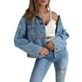 thumbnail image 2 of Veste en Jean Courte Ample Décontractée pour Femmes avec Grande Poche Bleue TP, 2 of 9