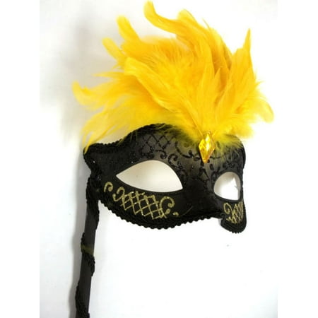 Black Yellow Marquis Venetian Masquerade Mardi Gras Stick