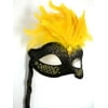 Black Yellow Marquis Venetian Masquerade Mardi Gras Stick Mask