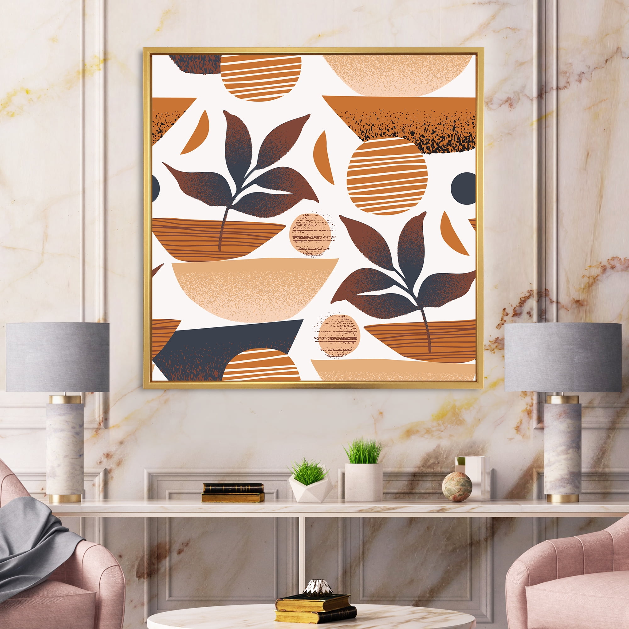 Designart 'Tropical Leaf Silhouettes and Shapes on White' Modern Framed Canvas Wall Art Print
