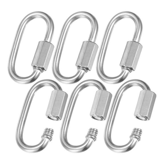 6-Pack Quick Chain Link Connector, M4 5/32 304 Stainless Steel D-Shape Locking Repair Chain Links for Swing/Camping/Hiking/Backpack, Twist Key Ring Screw Chain Link [Silver]