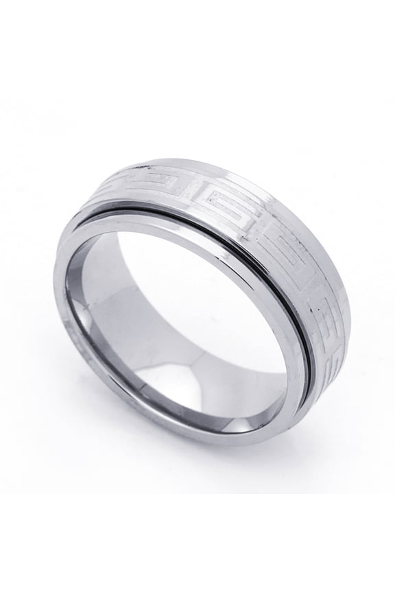 Men Women 8MM Stainless Steel Greek Key Spinner Wedding Band Ring (Size 7 to 14)