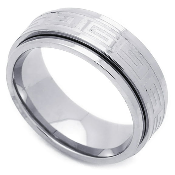 Men's 8MM Stainless Steel Greek Key Spinner Wedding Band Ring (Size 7 to 14) Size 14