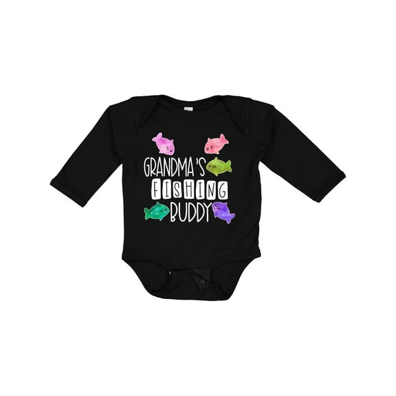 Inktastic Grandma's Fishing Buddy with Colorful Fish Boys or Girls Long Sleeve Baby Bodysuit