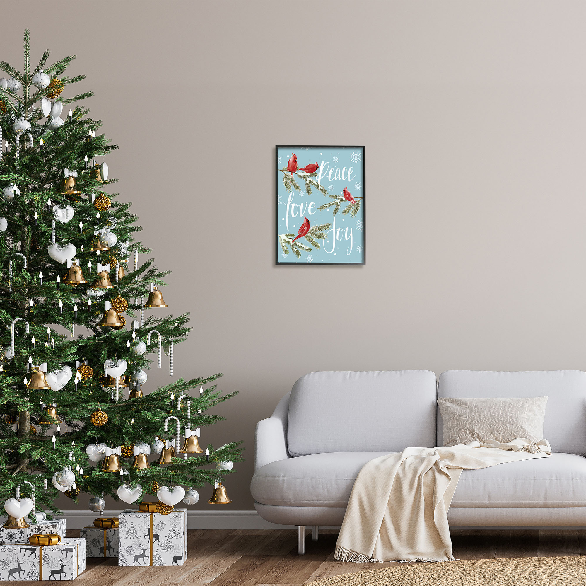 Stupell Industries Winter Cardinals Perched Holiday Painting Black Framed Art Print Wall Art, 16 x 20