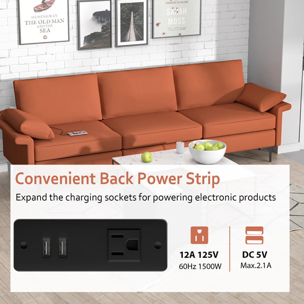 Finihen Sectional Sofa Couch, 3-Seat Sofa, Large 3-Seat Sofa Sectional with Metal Legs and 2 USB Ports for 3-4 people, for Living Room, Bedroom, Rust Red Finihen Sectional Sofa Couch, 3-Seat Sofa, Large 3-Seat Sofa Sectional with Metal Legs and 2 USB Ports for 3-4 people, for Living Room, Bedroom, Rust Red