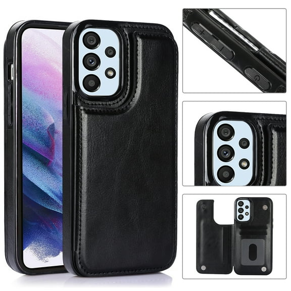 For Samsung Galaxy A32 5G Wallet Case with Card Holder, Premium PU Leather Kickstand Credit Card Slots Case,[RFID Blocking] Double Magnetic Clasp Back Flip Durable Shockproof Cover, Black