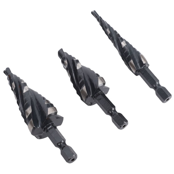 Flauta Juego De 3 Brocas Escalonadas En Espiral Vástago Hexagonal De Acero De Alta Velocidad 4 Puntas De Flauta Para Metal Aluminio Madera Plástico 1/8-1/2 1/4-3/4 3/16-7/8