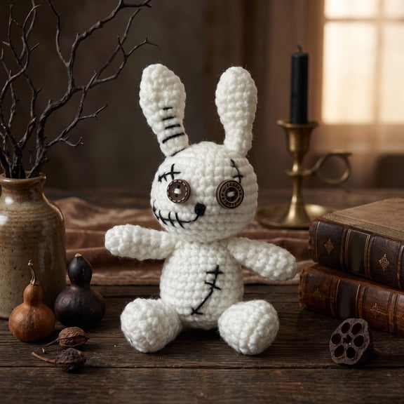 Halloween Gothic Bunny Stuffed Animal, 5.51 Inch Crochet Rabbit Plush Toys, Button Eye Stitched Rabbit for Halloween Party Gift