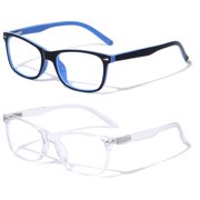 2 Pairs Kids Blue Light Blocking Glasses, Anti Eyestrain & UV Protection, Computer Gaming TV Phone Glasses for Boys Girls - Clear Lens Eye Glasses (Age 4-11) Rectangle