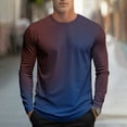 thumbnail image 2 of VSSSJ Long Sleeve Shirt for Men Relaxed Fit Casual Dressy Gradient Print Round Neck Streetwear Shirt Lightweight Comfortable Athletic Tops Dark Blue XXXXL, 2 of 5