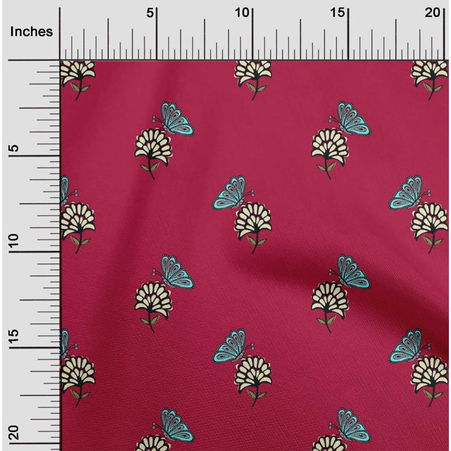 oneOone Georgette Viscose Fabric Floral & Block Print Sewing Fabric BTY 42 Inch Wide