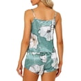 thumbnail image 3 of Unique Bargains Pyjama en Satin pour Femmes Ensemble de Détente Floral avec Short Vert m, 3 of 5