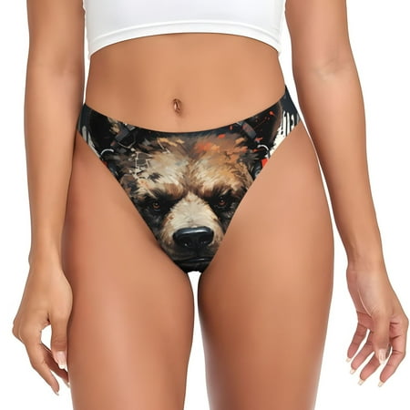 Adobk Urban Bear With Headphones Print Seamless Women Underwear Thongs No Show Ladies Thong No Line Breathable Comfortable Panties Undies for Women-Medium