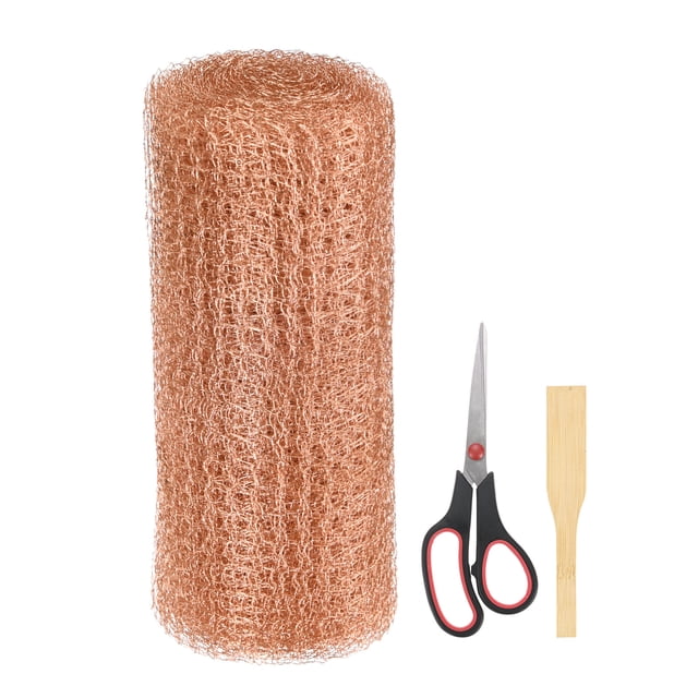 Uxcell 1-Set Malla de Cobre 5 Pulgadas x 9.8ft, Lana de Cobre con Tijeras y Palito de Madera