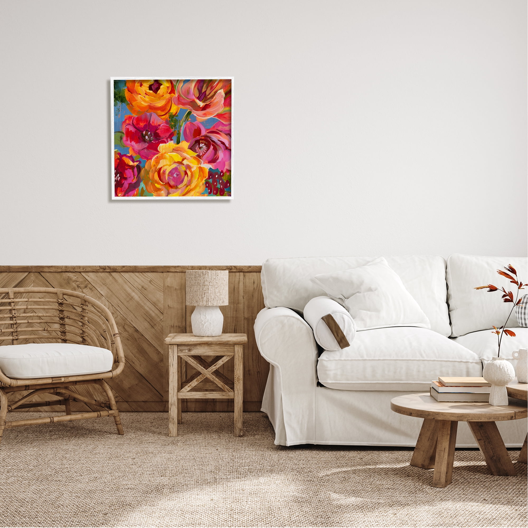 Stupell Industries Pink & Yellow Florals Botanical & Floral Painting White Framed Art Print Wall Art, 24 x 24