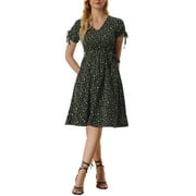 MODA NOVA Juniors V Neck Tie Cuffs Belted Waist A-Line Floral Midi Dresses