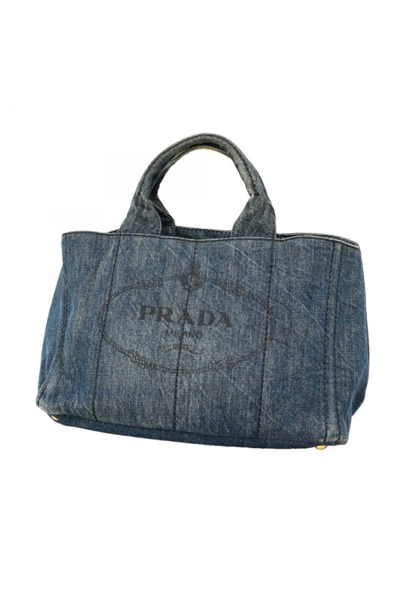 Pre-Owned Prada Canapa Tote Bag, Denim, Navy, Women's