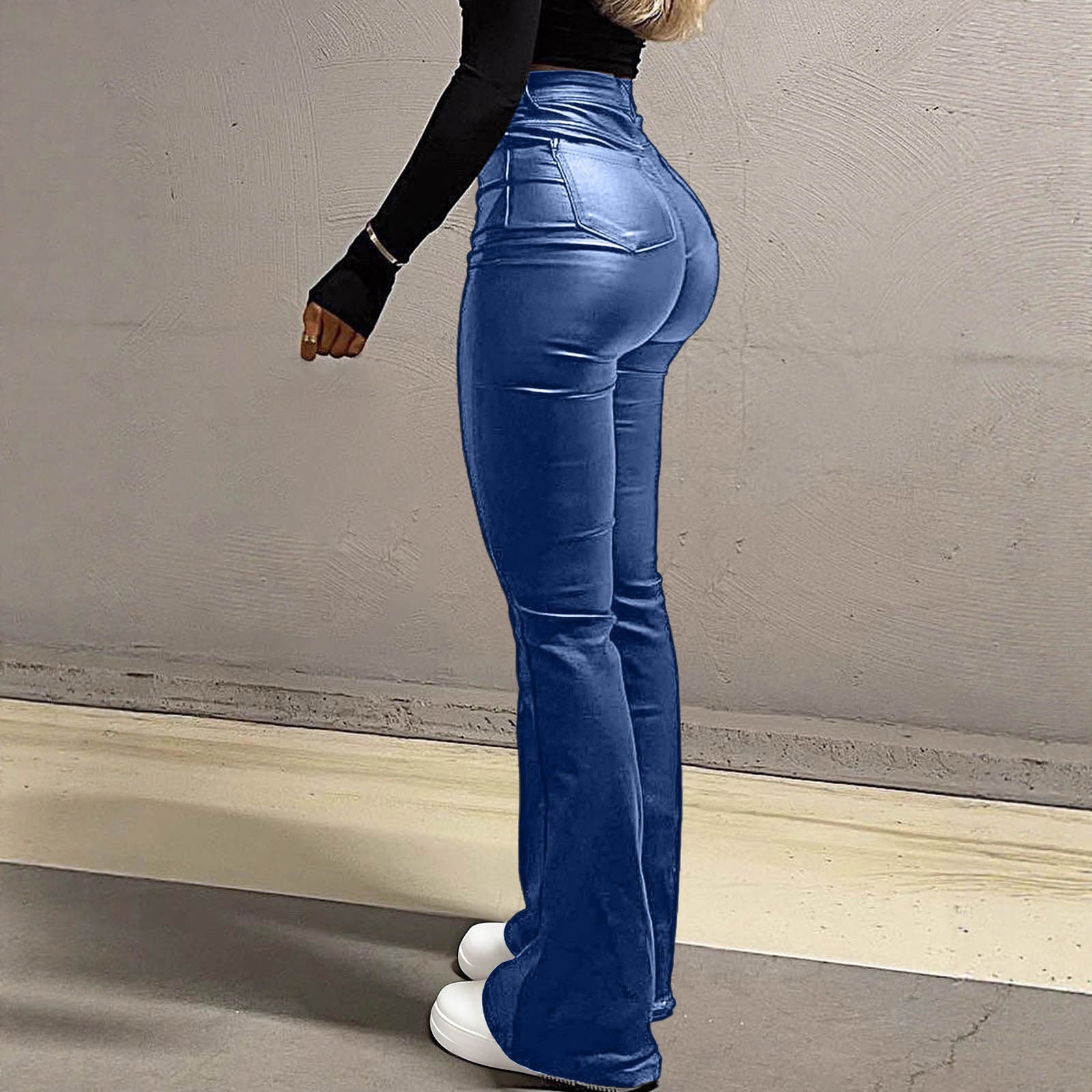 2026 Women Faux Leather Pants PU High Waist Straight Leg Pant with Pockets Fashion Flare Pants Trendy Streetwear