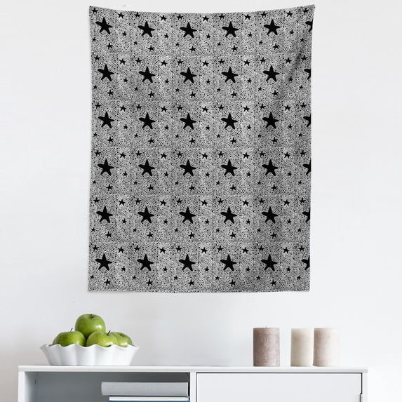Geometric Tapestry, Monochrome Creative Modern Star Form with Hand Drawn Dot Spot Minimalist, Fabric Wall Hanging Decor for Bedroom Living Room Dorm, 5 Sizes, Charcoal Grey White, by Ambesonne