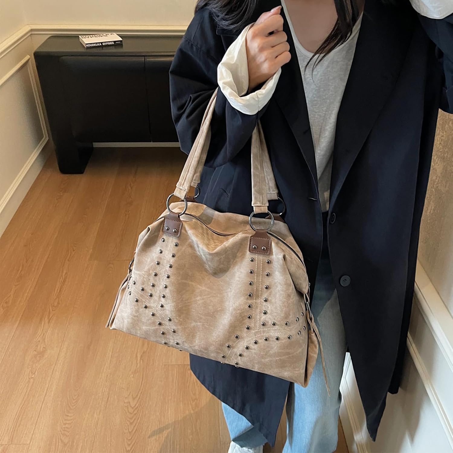 SPEKSEE Studded Purse Trendy Faux Leather Studded Tote Handbag Top-Handle Hobo Bags Y2K Shoulder Bag Punk Purse for Women
