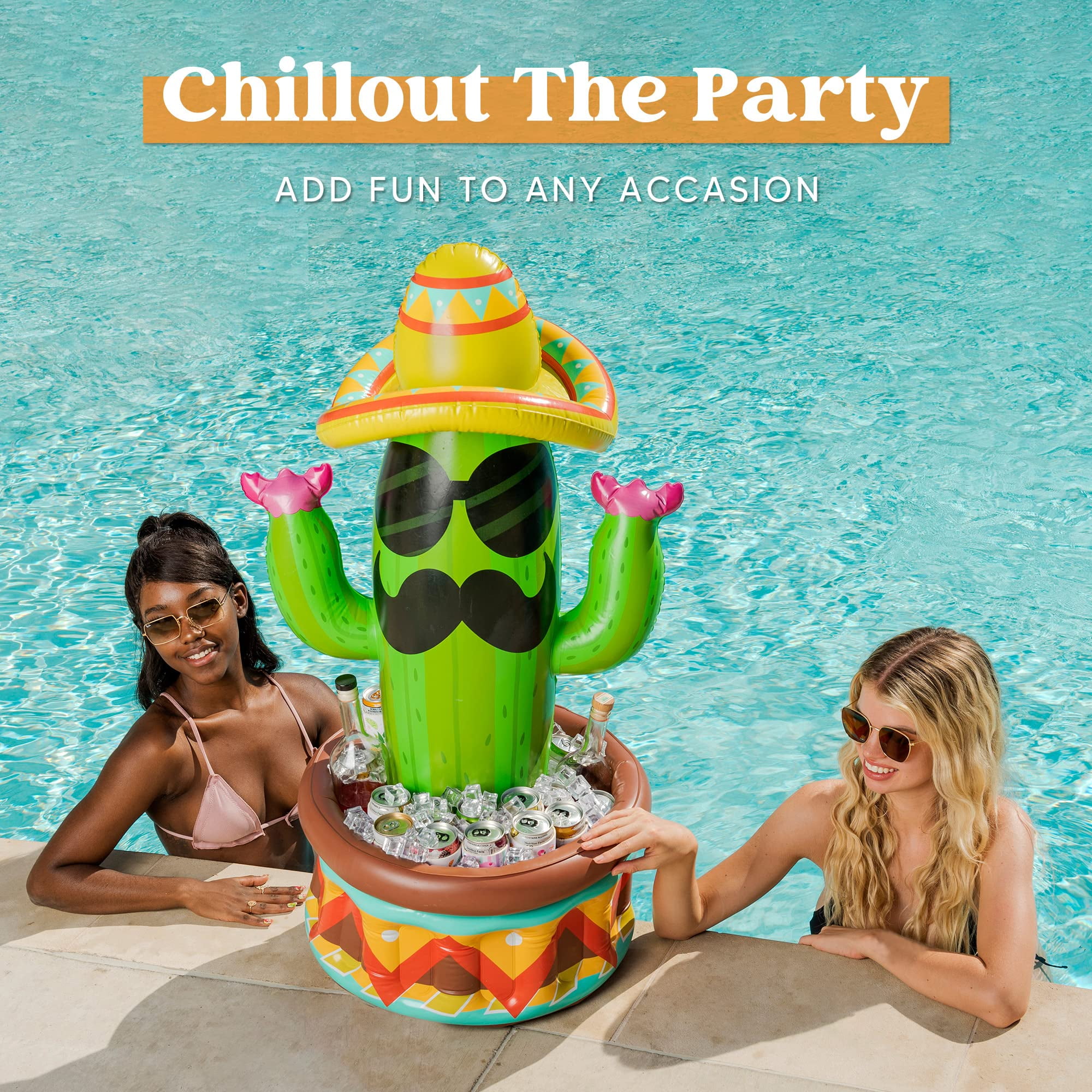 JOYIN 36" Inflatable Cactus Cooler with Sombrero Hat for Fiesta Pool Party Decoration