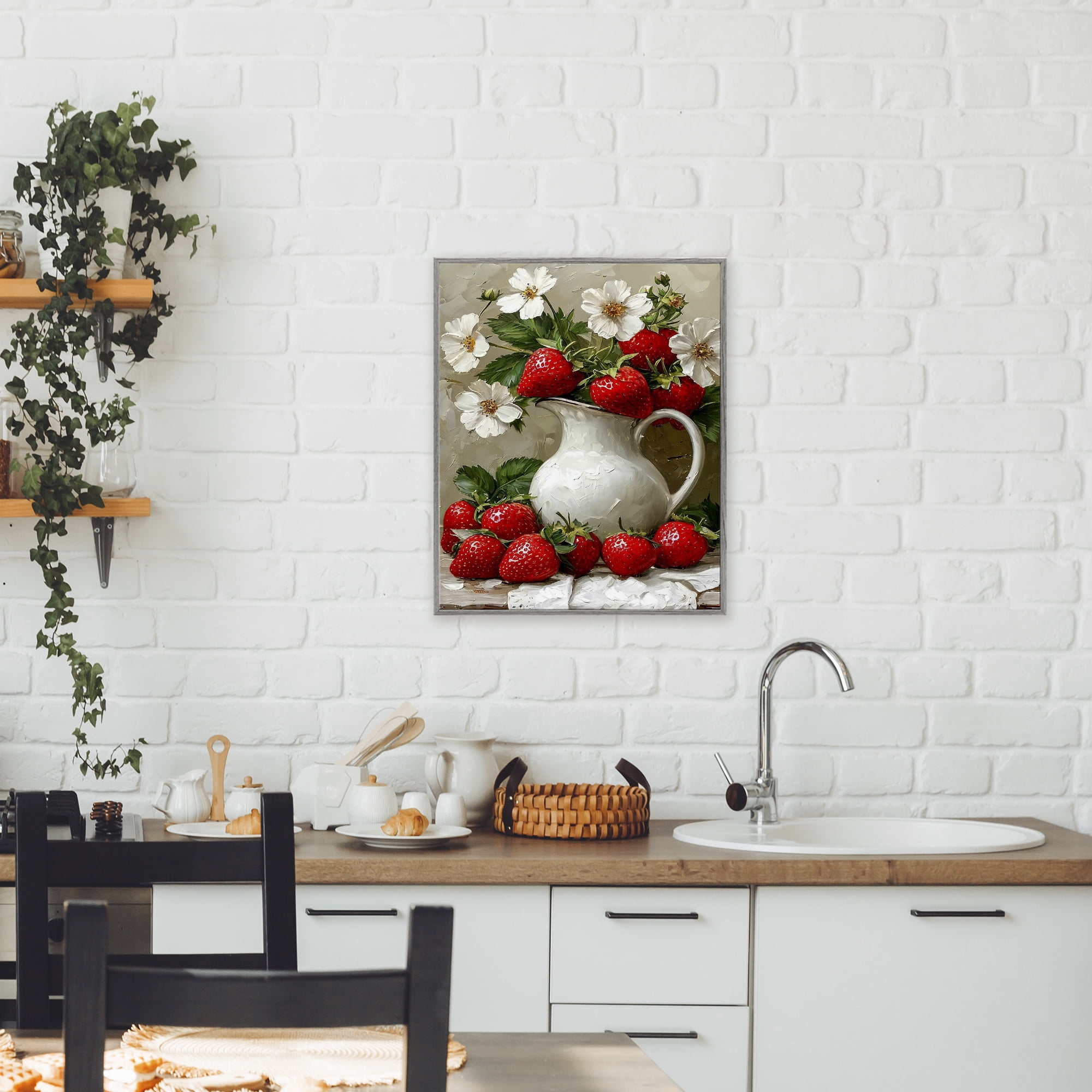 Painterly Strawberries Still Life Gray Framed Giclee Art, design by Lettered and Lined