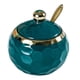 thumbnail image 2 of Azucarero de cerámica, recipiente para tapa y cuchara, caja de condimentos para especias, bote de cerámica para condimentos, tarro para Redondo Verde Oscuro, 2 of 9