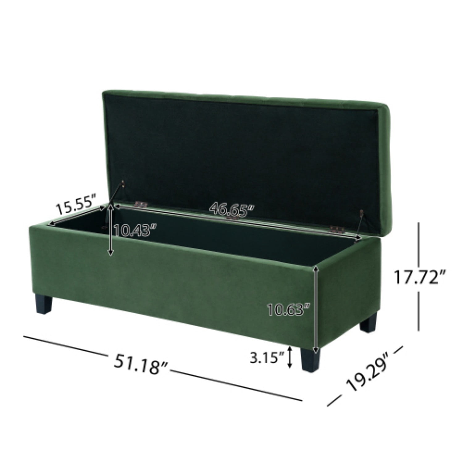 Upholstered Storage Ottoman Bench, Retro Green Entryway Bench, End of Bed Bench, Foot Rest with Rubber Wood Legs, 300lbs Capacity