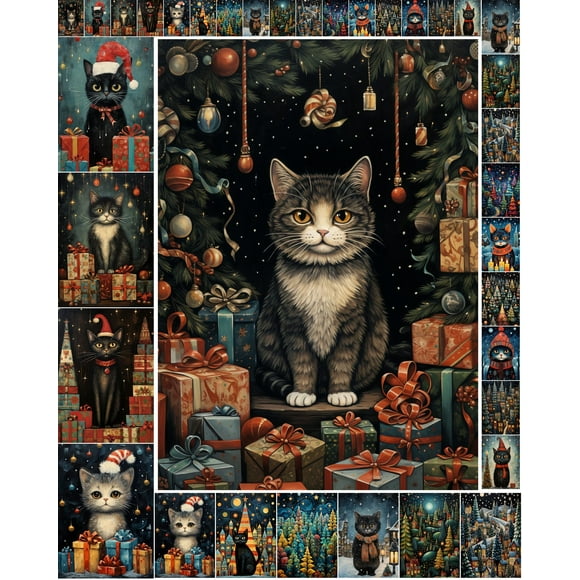 Papel Decoupage Flonz 35 Hojas 15x20cm Gatos Navideños