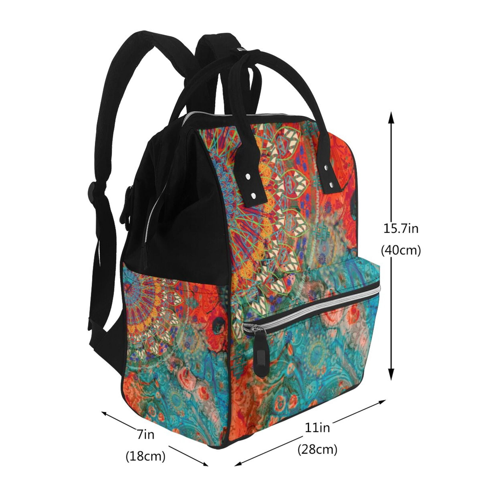 Ratiio Mandala Colorful Mummy Backpack - Waterproof Twill Canvas, Large Capacity Diaper Bag with Multiple Pockets and Adjustable Straps