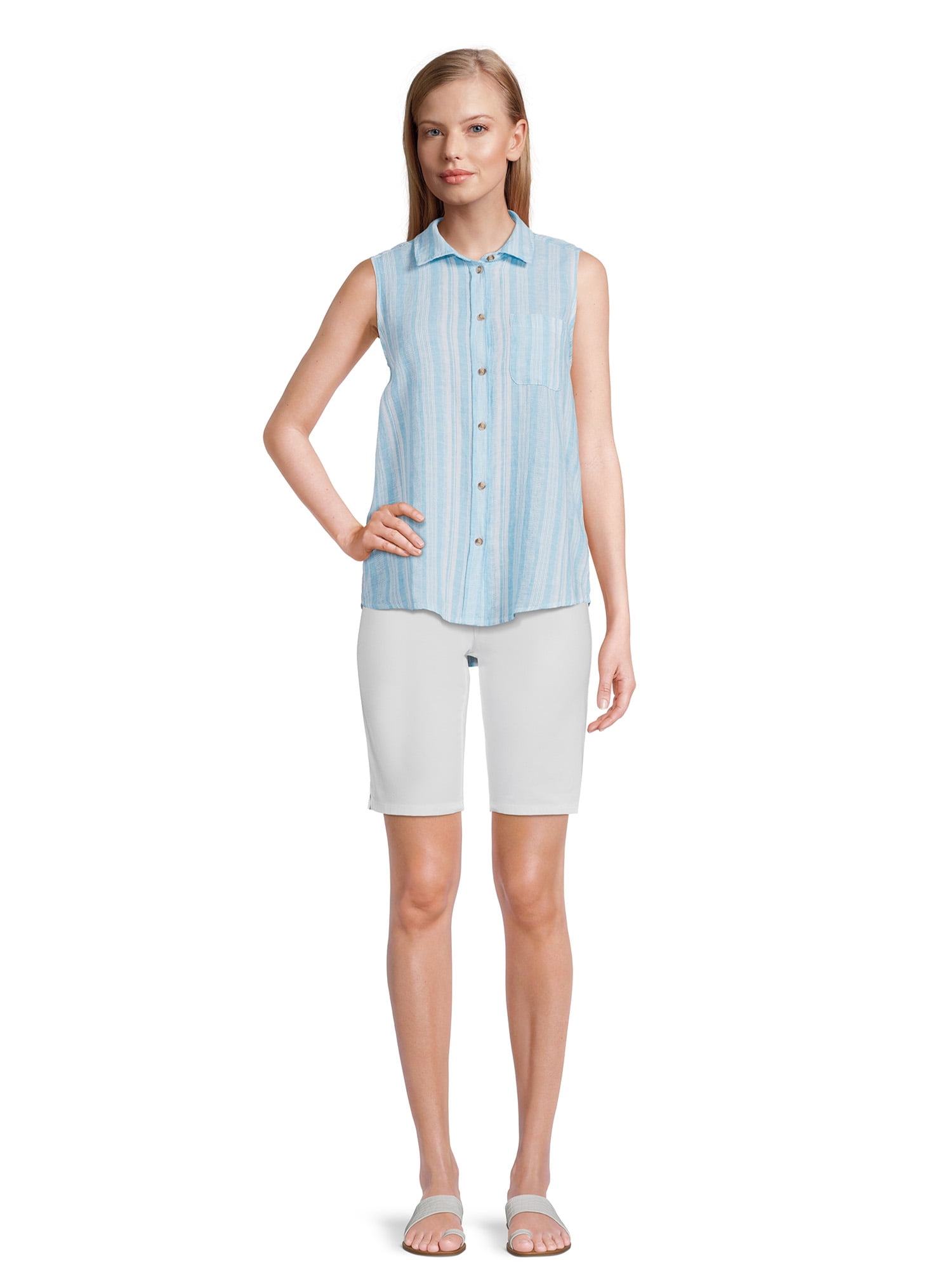 Time and Tru Women's Sleeveless Button-Down Shirt
