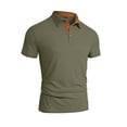 thumbnail image 5 of Men's Color-Block Stretch Polo Shirt Short-Sleeve Collared Button Placket Casual Daily Light Commute Spring & Autumn Wear,Army Green,L, 5 of 5