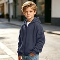 thumbnail image 5 of DJDLJWCJ Boys Zip Up Hooded Sweatshirts Waffle Knit Solid Color Hoodies for Boys Full Zipper Sweatshirt with Pocket Navy Size 7, 5 of 9