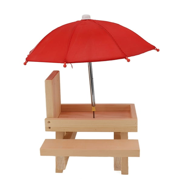 Squirrel Feeder Table with Umbrella, Sturdy Pine Wood, 2 Benches, Easy Installation for Outdoor Garden