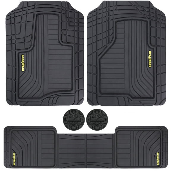 Goodyear 5-Piece Black with Yellow Logo Rubber Floor Mat Set