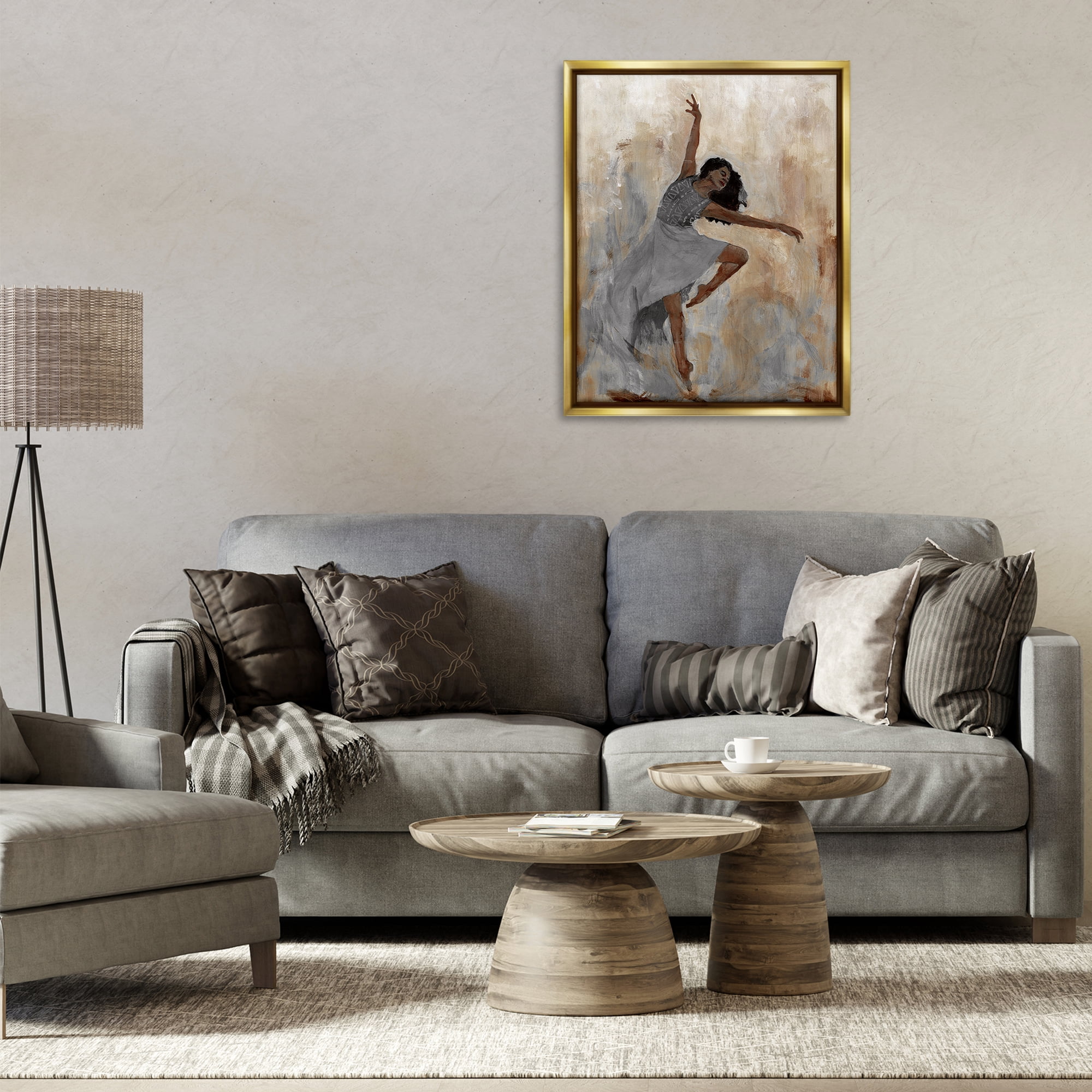 Stupell Industries Flowing Dancer Woman Novelty Painting Gold Floater Framed Art Print Wall Art, 25 x 31