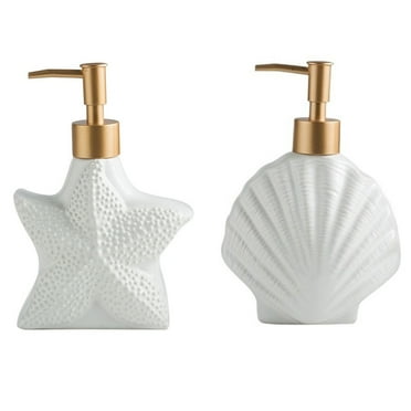2pcs Ceramic Relief Starfish/Shell Soap Dispenser with Pump, White
