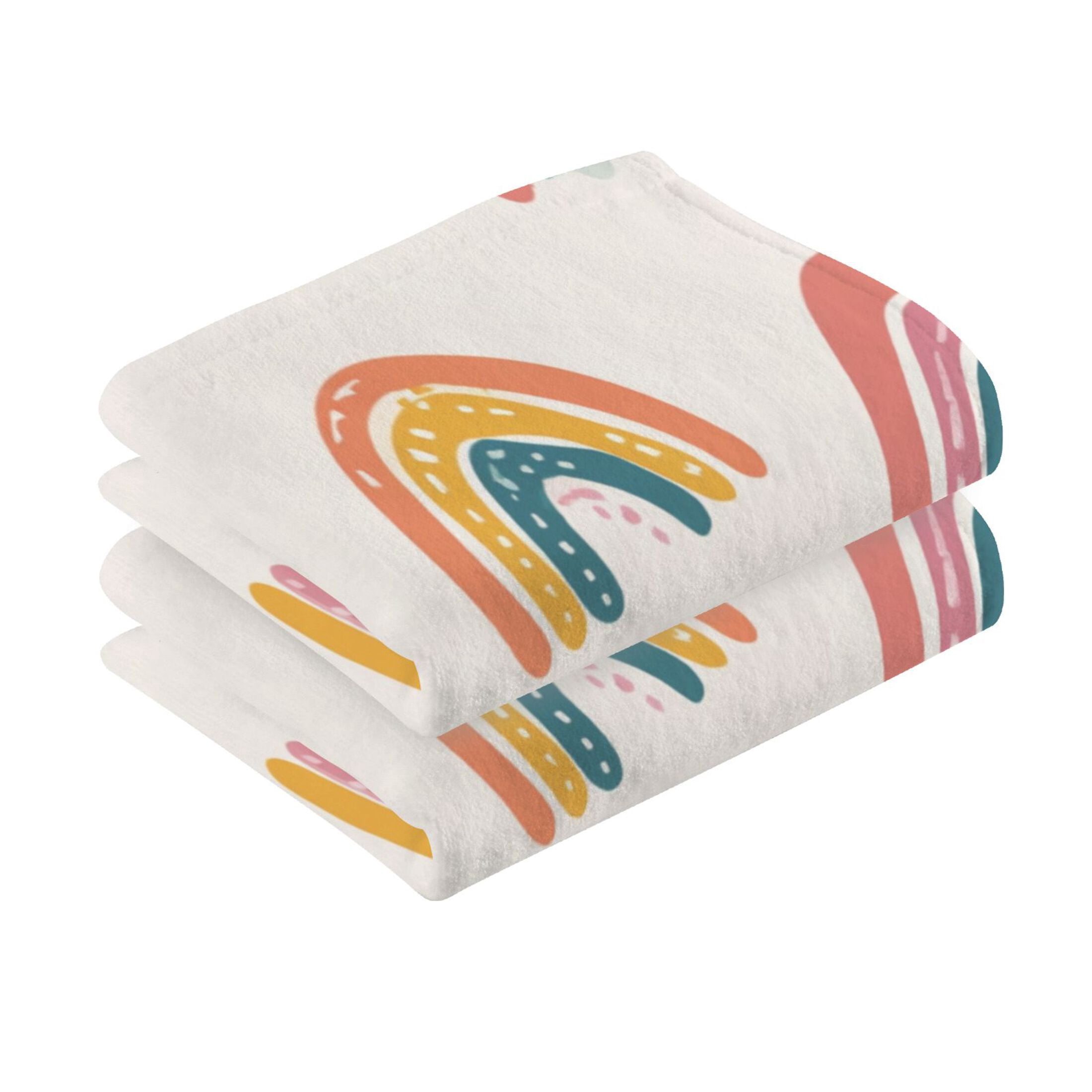 2 Pieces of Cotton Towel Face Towel Set Hand Towel Bath Towel Cotton Bath Towel Sets Colorful Cartoon Rainbow Pattern