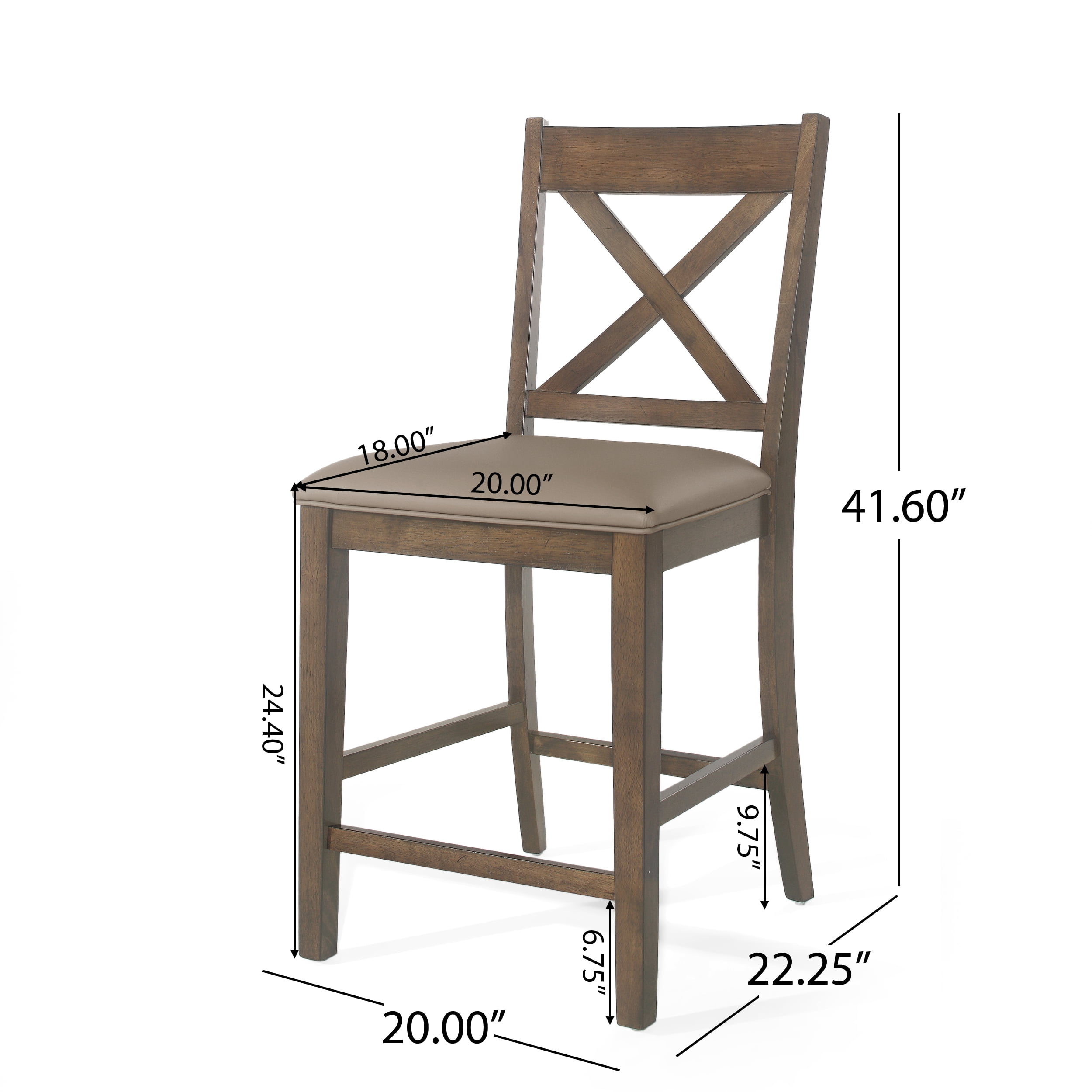 Noble House Wurtz Wood Upholstered Counter Stools, Set of 2, Antique Brown