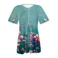 thumbnail image 4 of Jsaierl Womens Tops Hide Belly Shirts Summer Pleated Button V Neck T-Shirt Causal Elastic Waist A-Line Floral Tunic Tops, 4 of 5