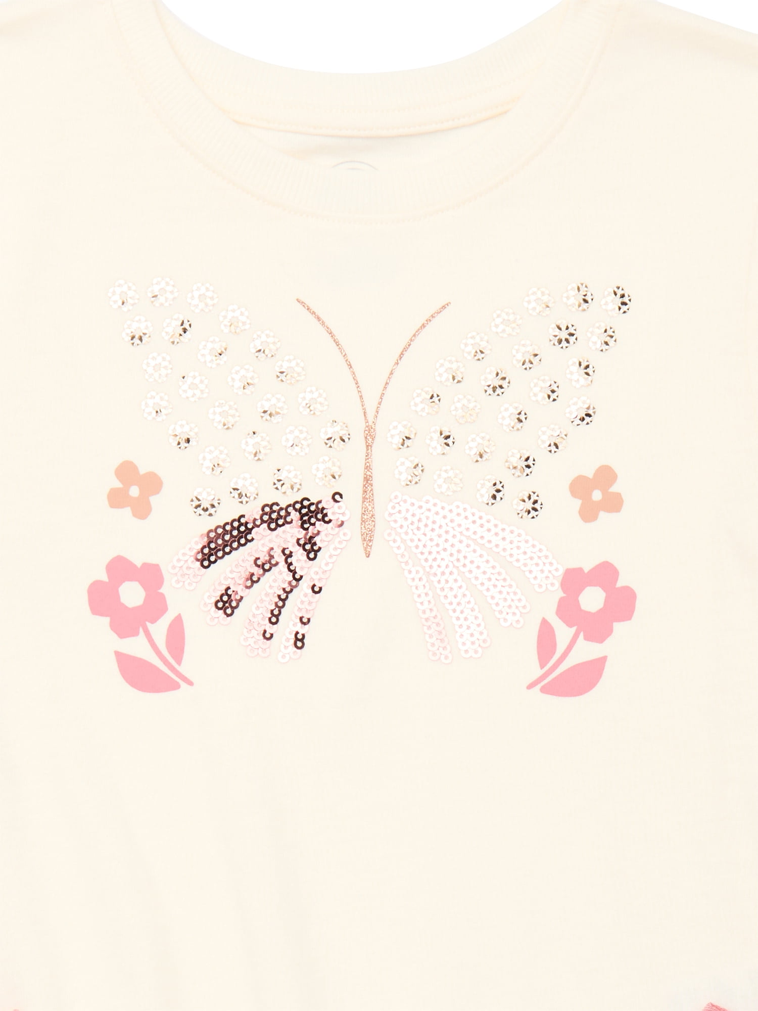 Wonder Nation Little Girls Short Sleeve Embellished Graphic Tee, Sizes 4-10