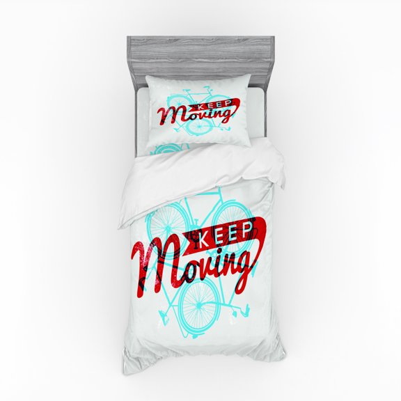 Ambesonne Retro Bedding Set 3 Pcs, Hipster Lifestyle Words, Twin, Sky Blue Red Coconut