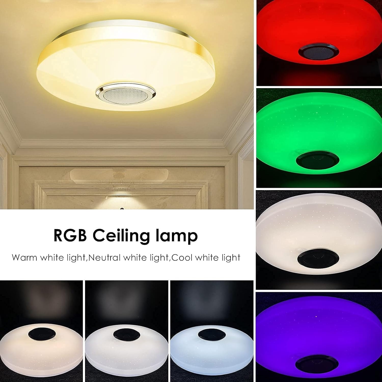 FAMKIT LED Music Ceiling Light with Bluetooth Speaker, 36W Dimmable Ceiling Lamp with Remote Control, Smart RGB APP Control Color Changing Light for Bedroom Bathroom