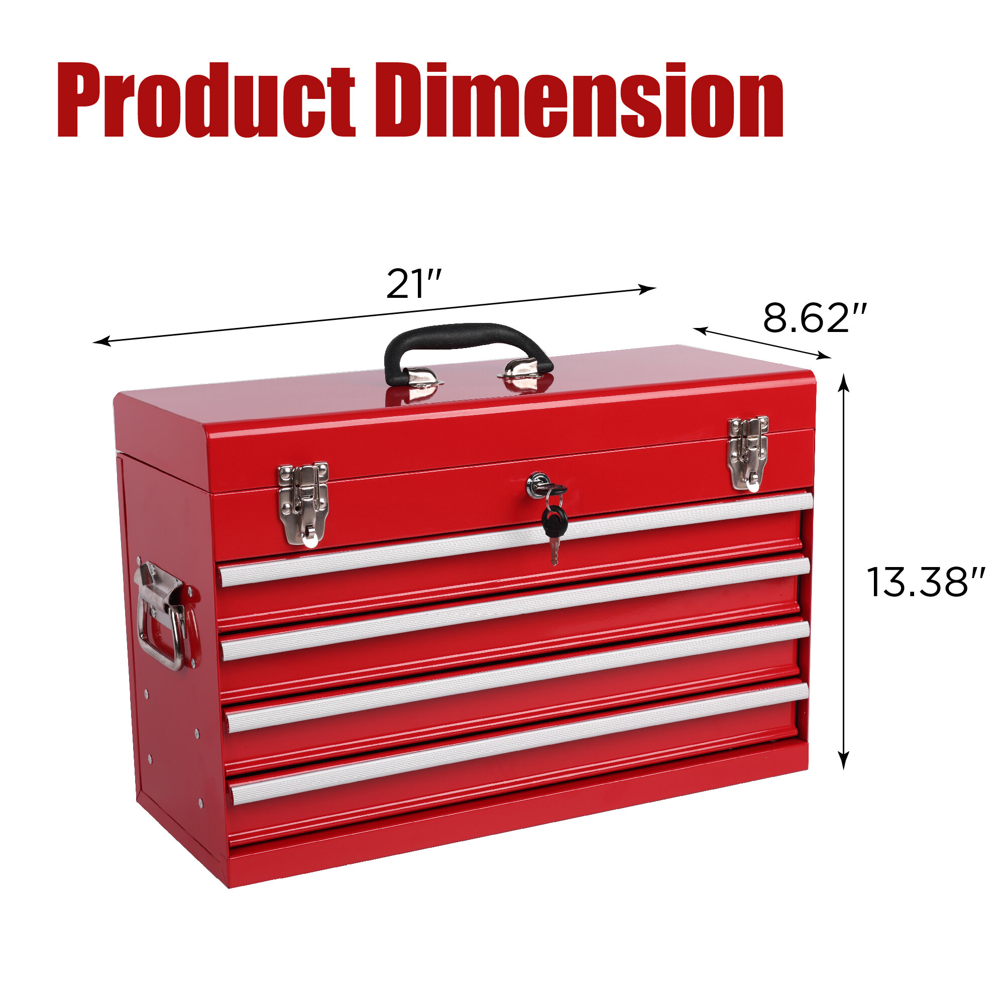 Tool Boxes Heavy Duty Metal Tool Box, 21-inch, Portable Metal Tool Box with 4 Drawers, Small Tool Chest with EVA Liners, Ball Bearing Slide Drawers Locking & Powder Coated Finish, Multi-Function Tool